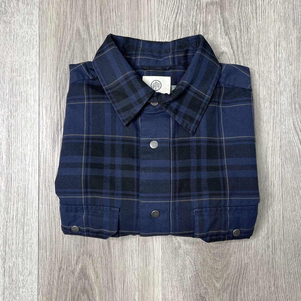 Flylow Long Sleeve Snap Flannel Shirt Mens Size Medium Blue Plaid - Picture 15 of 15